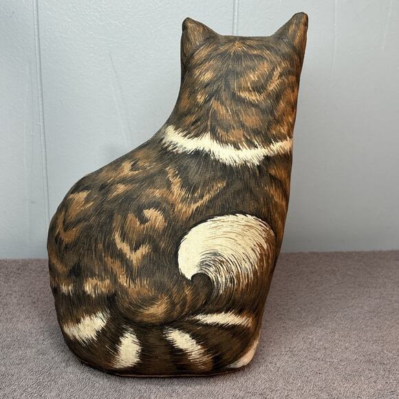 Vintage Cat Shaped Pillow Cut & Sew Brown White Tabby Green Eyes 10” - Picture 2 of 9